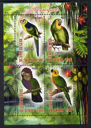 Chad 2013 Birds - Parrots perf sheetlet containing 4 values unmounted mint, stamps on birds, stamps on parrots