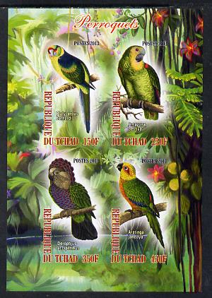 Chad 2013 Birds - Parrots imperf sheetlet containing 4 values unmounted mint, stamps on birds, stamps on parrots