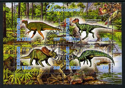 Chad 2013 Dinosaurs #1 perf sheetlet containing 4 values fine cto used, stamps on dinosaurs