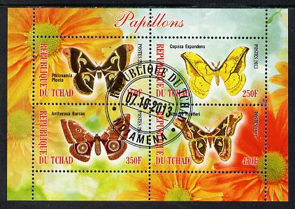 Chad 2013 Butterflies #08 perf sheetlet containing 4 values fine cto used, stamps on butterflies