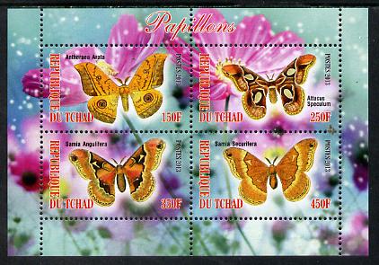 Chad 2013 Butterflies #09 perf sheetlet containing 4 values unmounted mint, stamps on , stamps on  stamps on butterflies