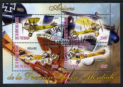 Chad 2013 Aircraft of WW1 #1 perf sheetlet containing 4 values fine cto used, stamps on aviation, stamps on  ww1 , stamps on 