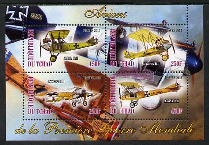 Chad 2013 Aircraft of WW1 #1 perf sheetlet containing 4 values unmounted mint, stamps on aviation, stamps on  ww1 , stamps on 