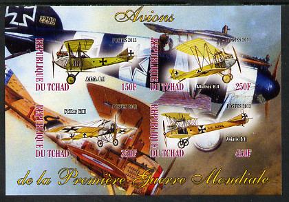 Chad 2013 Aircraft of WW1 #1 imperf sheetlet containing 4 values unmounted mint, stamps on aviation, stamps on  ww1 , stamps on 