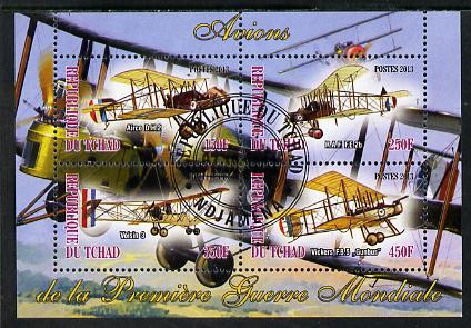 Chad 2013 Aircraft of WW1 #2 perf sheetlet containing 4 values fine cto used, stamps on aviation, stamps on  ww1 , stamps on 