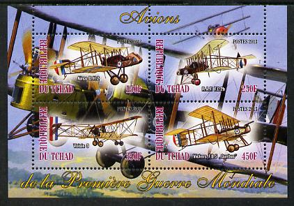 Chad 2013 Aircraft of WW1 #2 perf sheetlet containing 4 values unmounted mint, stamps on aviation, stamps on  ww1 , stamps on 