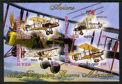 Chad 2013 Aircraft of WW1 #2 imperf sheetlet containing 4 values unmounted mint, stamps on aviation, stamps on  ww1 , stamps on 