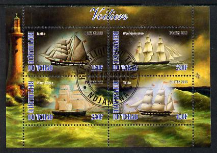 Chad 2013 Sailing Ships #2 perf sheetlet containing 4 values fine cto used, stamps on ships