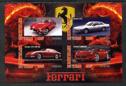 Chad 2013 Ferrari Cars #1 imperf sheetlet containing 4 values unmounted mint, stamps on cars, stamps on ferrari