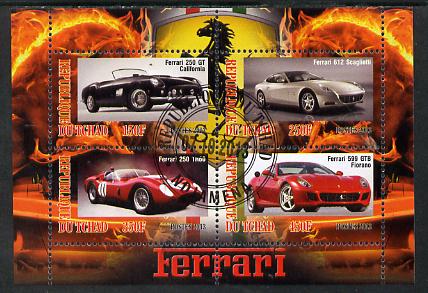 Chad 2013 Ferrari Cars #2 perf sheetlet containing 4 values fine cto used, stamps on cars, stamps on ferrari