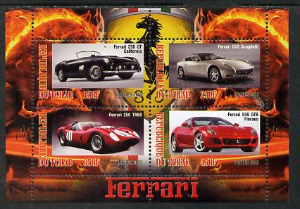 Chad 2013 Ferrari Cars #2 perf sheetlet containing 4 values unmounted mint, stamps on , stamps on  stamps on cars, stamps on  stamps on ferrari