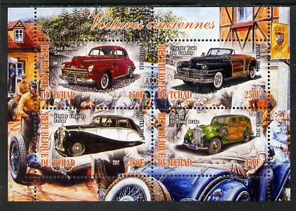 Chad 2013 Early Cars #2 perf sheetlet containing 4 values unmounted mint, stamps on cars, stamps on 
