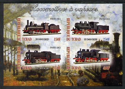 Chad 2013 Locomotives #5 imperf sheetlet containing 4 values unmounted mint, stamps on railways