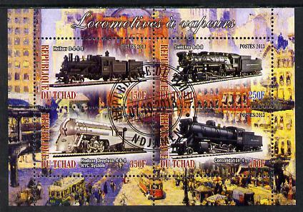 Chad 2013 Locomotives #7 perf sheetlet containing 4 values fine cto used, stamps on railways
