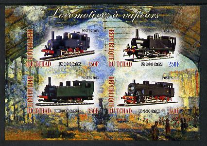 Chad 2013 Locomotives #8 imperf sheetlet containing 4 values unmounted mint, stamps on railways