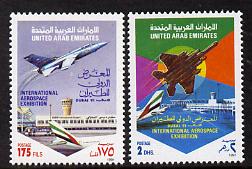 United Arab Emirates 1991 International Aerospace set of 2 unmounted mint SG 357-8, stamps on aviation, stamps on airports
