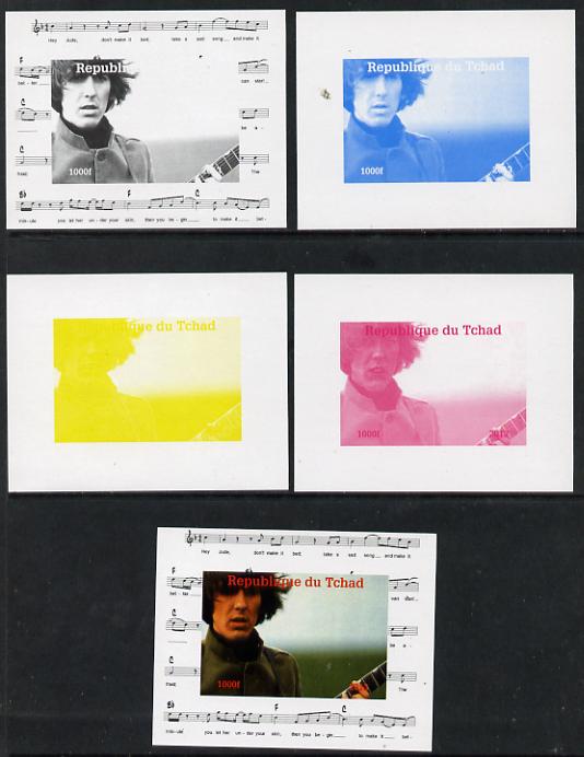 Chad 2013 The Beatles - George Harrison #3 individual deluxe sheetlet - the set of 5 imperf progressive colour proofs comprising the 4 basic colours plus all 4-colour com..., stamps on personalities, stamps on beatles, stamps on pops, stamps on music, stamps on rock