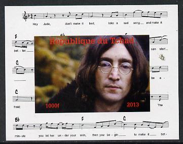 Chad 2013 The Beatles - John Lennon #2 individual imperf deluxe sheetlet unmounted mint. Note this item is privately produced and is offered purely on its thematic appeal. , stamps on personalities, stamps on beatles, stamps on pops, stamps on music, stamps on rock
