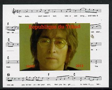 Chad 2013 The Beatles - John Lennon #4 individual imperf deluxe sheetlet unmounted mint. Note this item is privately produced and is offered purely on its thematic appeal..., stamps on personalities, stamps on beatles, stamps on pops, stamps on music, stamps on rock