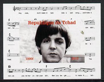 Chad 2013 The Beatles - Paul McCartney #1 individual imperf deluxe sheetlet unmounted mint. Note this item is privately produced and is offered purely on its thematic appeal. , stamps on personalities, stamps on beatles, stamps on pops, stamps on music, stamps on rock