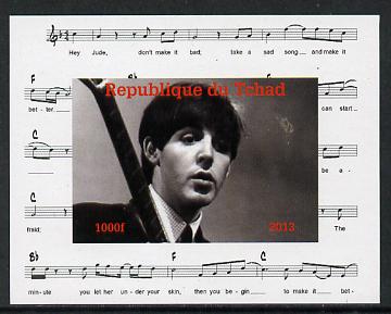 Chad 2013 The Beatles - Paul McCartney #2 individual imperf deluxe sheetlet unmounted mint. Note this item is privately produced and is offered purely on its thematic app..., stamps on personalities, stamps on beatles, stamps on pops, stamps on music, stamps on rock