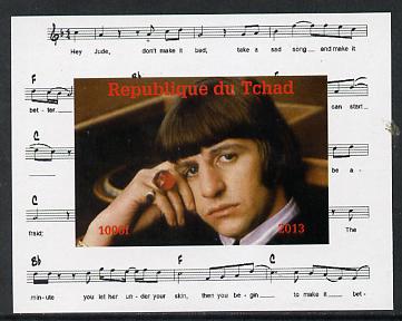 Chad 2013 The Beatles - Ringo Starr #1 individual imperf deluxe sheetlet unmounted mint. Note this item is privately produced and is offered purely on its thematic appeal..., stamps on personalities, stamps on beatles, stamps on pops, stamps on music, stamps on rock