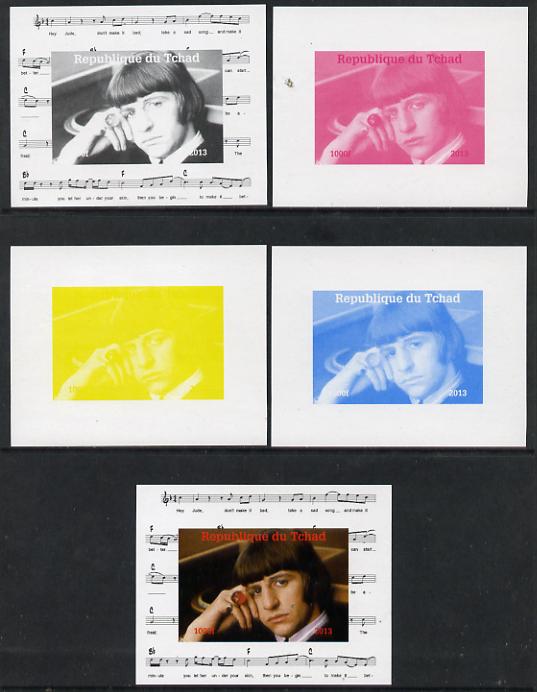 Chad 2013 The Beatles - Ringo Starr #1 individual deluxe sheetlet - the set of 5 imperf progressive colour proofs comprising the 4 basic colours plus all 4-colour composi..., stamps on personalities, stamps on beatles, stamps on pops, stamps on music, stamps on rock