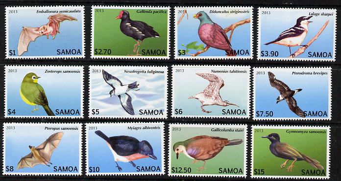 Samoa 2013 Birds - Threatened Species definitive set complete, 12 values unmounted mint, stamps on birds, stamps on  wwf , stamps on 