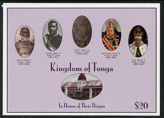 Tonga 2013 Kings & Queens of Tonga impef $20 m/sheet unmounted mint, stamps on royalty