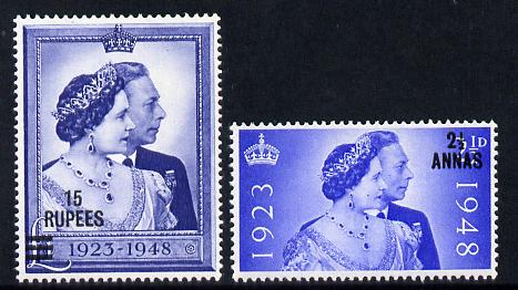 British Postal Agencies in Eastern Arabia 1948 KG6 Royal Silver Wedding set of 2 unmounted mint SG 25-26, stamps on royalty, stamps on silver wedding, stamps on  kg6 , stamps on 