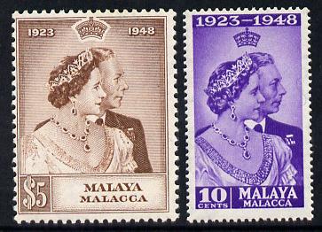 Malaya - Malacca 1948 KG6 Royal Silver Wedding perf set of 2 unmounted mint, SG 1-2, stamps on royalty, stamps on silver wedding, stamps on  kg6 , stamps on 