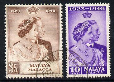 Malaya - Malacca 1948 KG6 Royal Silver Wedding perf set of 2 cds used, SG 1-2, stamps on royalty, stamps on silver wedding, stamps on  kg6 , stamps on 
