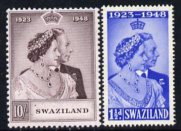 Swaziland 1948 KG6 Royal Silver Wedding perf set of 2 unmounted mint, SG 46-7, stamps on , stamps on  stamps on royalty, stamps on  stamps on silver wedding, stamps on  stamps on  kg6 , stamps on  stamps on 