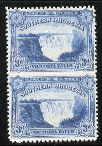 Southern Rhodesia 1932 KG5 Victoria Falls 3d deep ultramarine vertical pair imperf between  'Maryland' unused forgery, as SG 30b - the word Forgery is printed on the back and comes on a presentation card with descriptive notes, stamps on maryland, stamps on forgery, stamps on forgeries, stamps on  kg5 , stamps on waterfalls