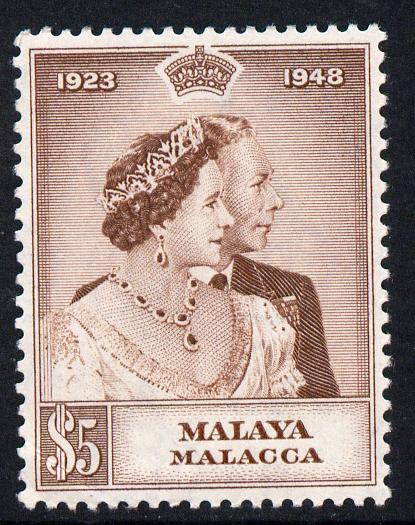Malaya - Malacca 1948 KG6 Royal Silver Wedding $5 mounted mint but corner crease SG2, stamps on , stamps on  kg6 , stamps on royalty