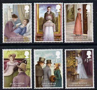 Great Britain 2013 Jane Austin set of 6 unmounted mint , stamps on literature, stamps on women