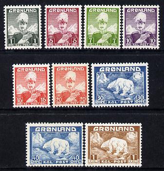 Greenland 1938-46 Christian & Polar Bear set of 9 mounted mint, SG 1-7, stamps on royalty, stamps on bears