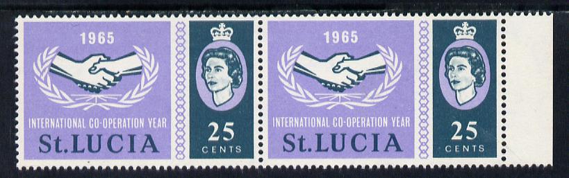 St Lucia 1965 International Co-operation Year 25c horiz pair, one stamp with 'Broken Leaves' variety unmounted mint, stamps on , stamps on  icy , stamps on 