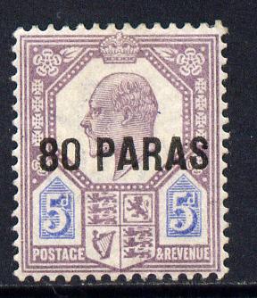British Levant 1902-05 80pa on KE7 5d purple & ultramarine mounted mint SG 9, stamps on , stamps on  ke7 , stamps on 
