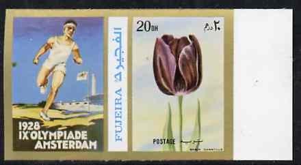 Fujeira 1972 Tulip 20 Dh imperf with label (showing Runner) from Olympics Games - People & Places set of 20 unmounted mint, Mi 1047B, stamps on tulip    flowers     running, stamps on olympics       
