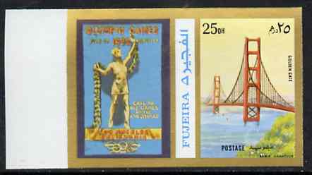 Fujeira 1972 Golden Gate Bridge 25 Dh imperf with label from Olympics Games - People & Places set of 20 unmounted mint, Mi 1048B, stamps on bridges     civil engineering, stamps on olympics       