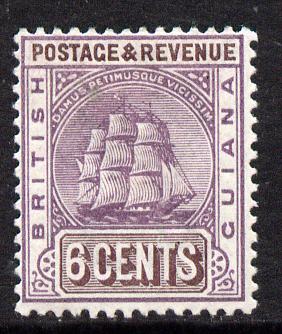 British Guiana 1889 Ship Type Crown CA 6c purple & brown mounted mint, SG 197 , stamps on ships