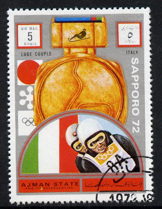 Ajman 1972 Sapporo Winter Olympic Gold Medallists - Italy Two-man Bob Sled 5r cto used Michel 1668, stamps on olympics, stamps on 