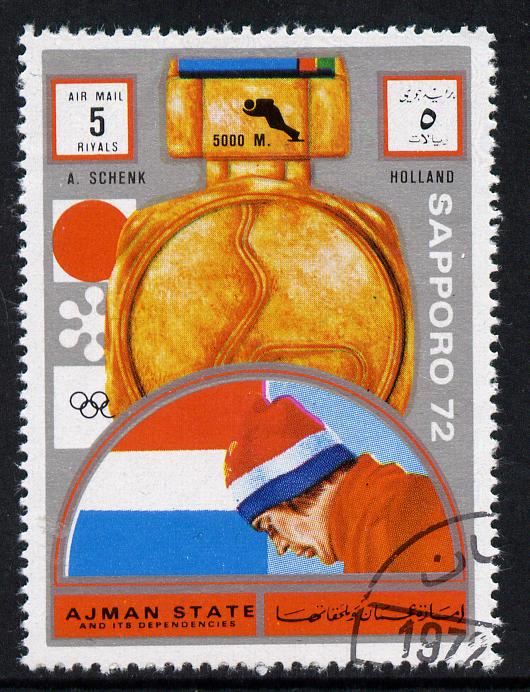Ajman 1972 Sapporo Winter Olympic Gold Medallists - Netherlands Schenk Speed Skating (5,000m) 5r cto used Michel 1642, stamps on olympics, stamps on skating