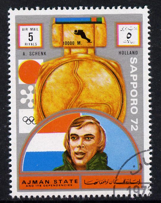 Ajman 1972 Sapporo Winter Olympic Gold Medallists - Netherlands Schenk Speed Skating (10,000m) 5r cto used Michel 1639, stamps on olympics, stamps on skating