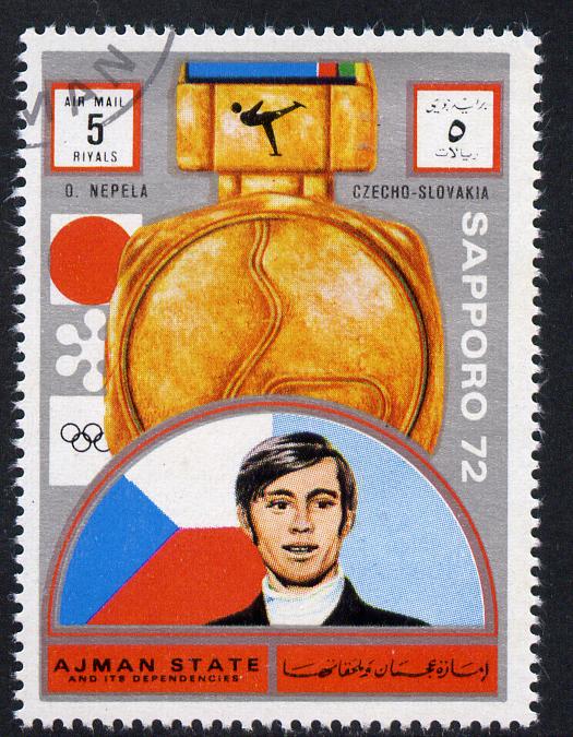 Ajman 1972 Sapporo Winter Olympic Gold Medallists - Czech Republic Nepela Figure Skating 5r cto used Michel 1655, stamps on olympics, stamps on skating
