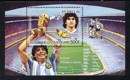Central African Republic 1986 Football World Cup perf m/sheet (Maradona) unmounted mint SG MS 1220, stamps on , stamps on  stamps on football
