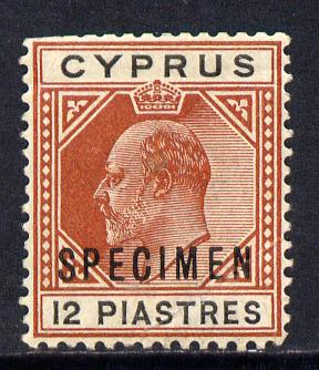 Cyprus 1902-04 KE7 Crown CA 18pi black & brown overprinted SPECIMEN with gum & only about 730 produced, SG 56s, stamps on , stamps on  ke7 , stamps on specimen