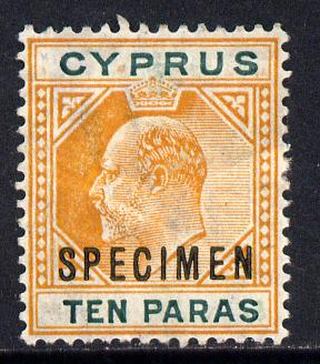 Cyprus 1904-10 KE7 MCA 10pa orange & green overprinted SPECIMEN with some gum & wrinkled but only about 730 produced, SG 61s, stamps on , stamps on  ke7 , stamps on specimen