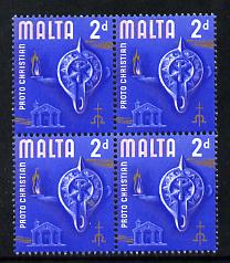 Malta 1965-70 Historical def 2d block of 4 showing a 1.5mm misplacement of the pink to left unmounted mint, stamps on 